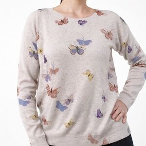 Joie 100% Cashmere Sweater Butterfly Print Soft Lightweight Crewneck Size M